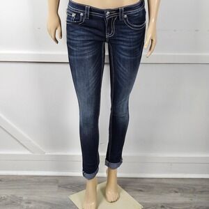 Miss Me Y2K Signature Skinny Jeans JP7057S Dark Wash Embroidered Cross Size 27